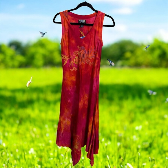 Hawaiian Hand painted Tropical tantrum floral orange dress, size Small colorful - Picture 1 of 10